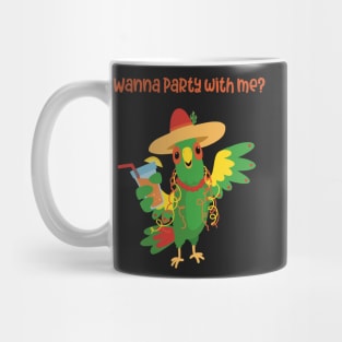 The Happy party parrot with a Mexican hat and a drink ready for some fun Mug